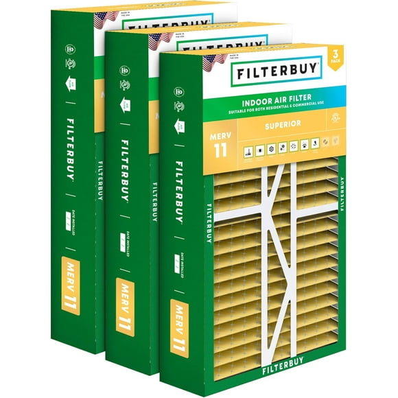 Filterbuy 16x25x5 MERV 11 Pleated HVAC AC Furnace Air Filters for Amana, Coleman, Goodman, Maytag, York, and More (3-Pack)
