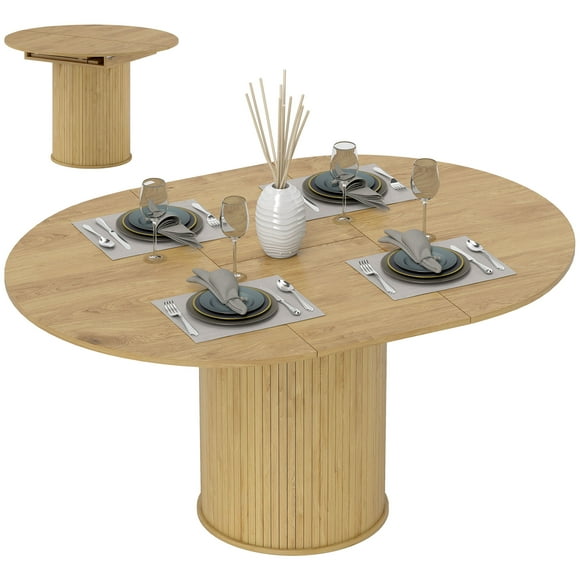 HOMCOM Extendable Dining Table 43.5"-59" Farmhouse Kitchen Table Natural