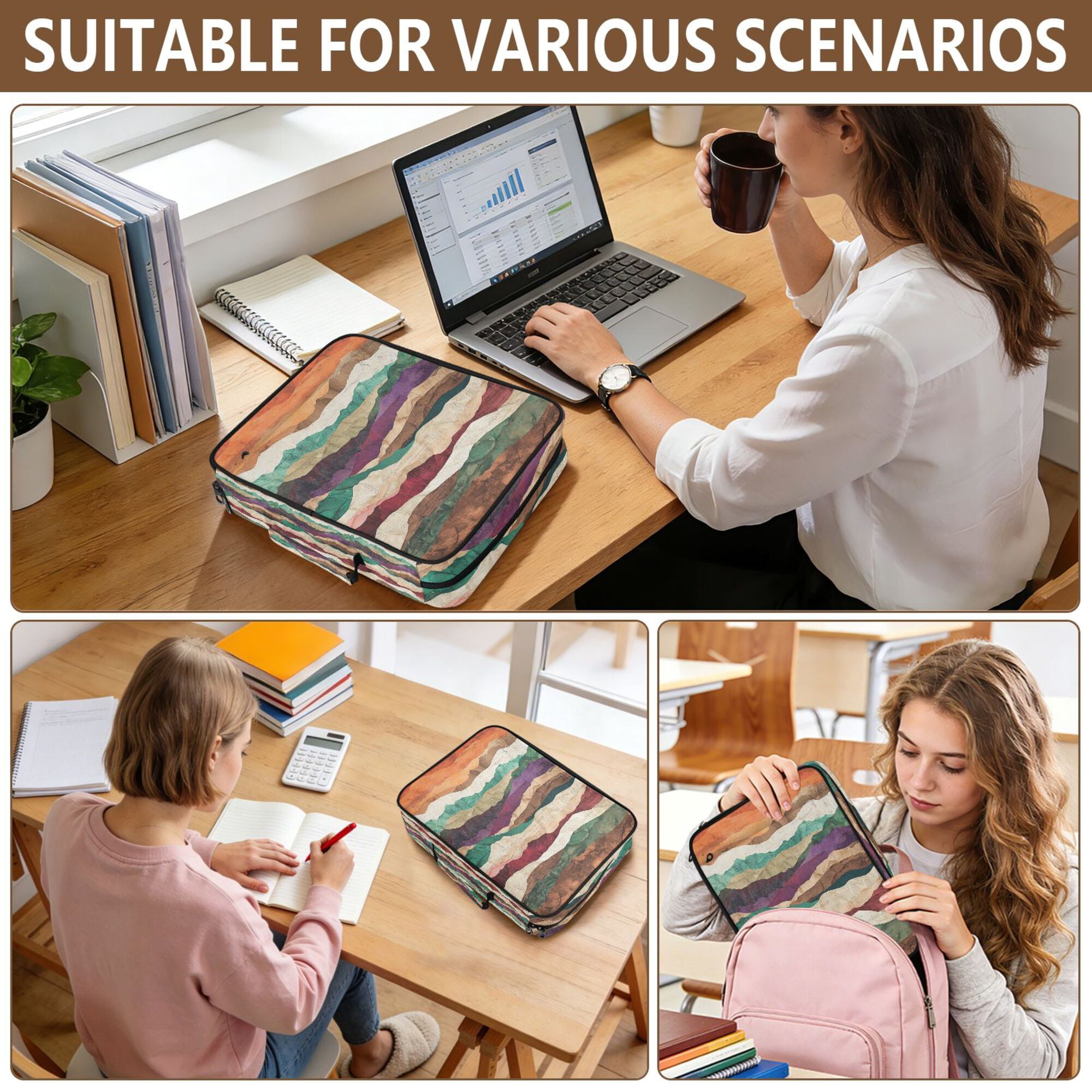 FORMRS Accordion File Folder A4 Size 7-Pocket Expanding Document Organizer Bag with 3 Ring Binder, Artistic Desert Waves