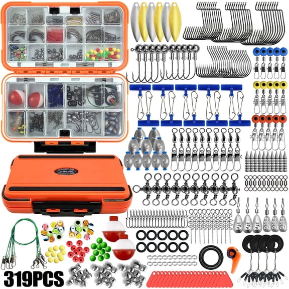 Arcticwind Fishing Accessories Kit,319PCS Fishing Tackle Box with Hooks with Fishing Hooks,Swivels,Beads,Heart Shaped Plastic Sheet for Saltwater & Freshwater Fishing