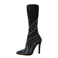 thumbnail image 5 of Rhinestones Stiletto Knee High Boots for Women Bride Wedding Glitter Fit Pull on Heel Pumps Dress Tall Boots, 5 of 6