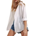 thumbnail image 4 of hirigin Women Shirt Long Sleeve Turn-Down Collar Button-Down Solid Blouse Tops for Casual Daily (Dark Green, L), 4 of 8