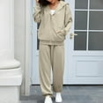thumbnail image 2 of Feancey Women's 2 Piece Outfits Hoodie Sweatsuit Sets Workout Zip Up Sweatsuits Baggy Jogger Travel Matching Set with Pockets Beige S, 2 of 10