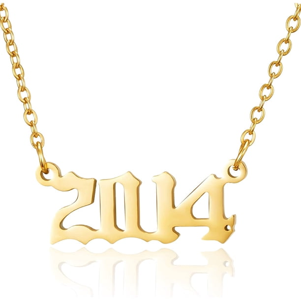Collar con colgante de número de año de nacimiento, collar de acero inoxidable con número de oro y cumpleaños, joyería de cadena para mujer y niña Adepaton LRWJ198-28