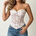 thumbnail image 2 of LEAVINGSUO Corset Tops for Women Vintage Court Style Floral Lace Strapless Shaping Top Slim Waist Pointed Hem Bustier Dating Photography Outfit Pink S, 2 of 6