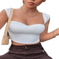 thumbnail image 3 of Women Crop Vest Sleeveless Square Neck Knitting Wrapped Summer Tops, 3 of 6