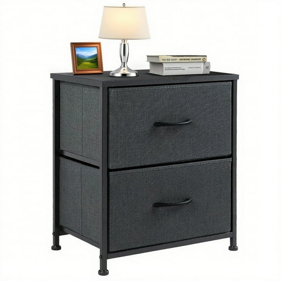 ACCVER 20-inch Tall Nightstand with 2 Fabric Drawers, Small Bedside Dresser for Bedroom, Closet, Dorm, Compact Storage Furniture with Wooden Top, Grey