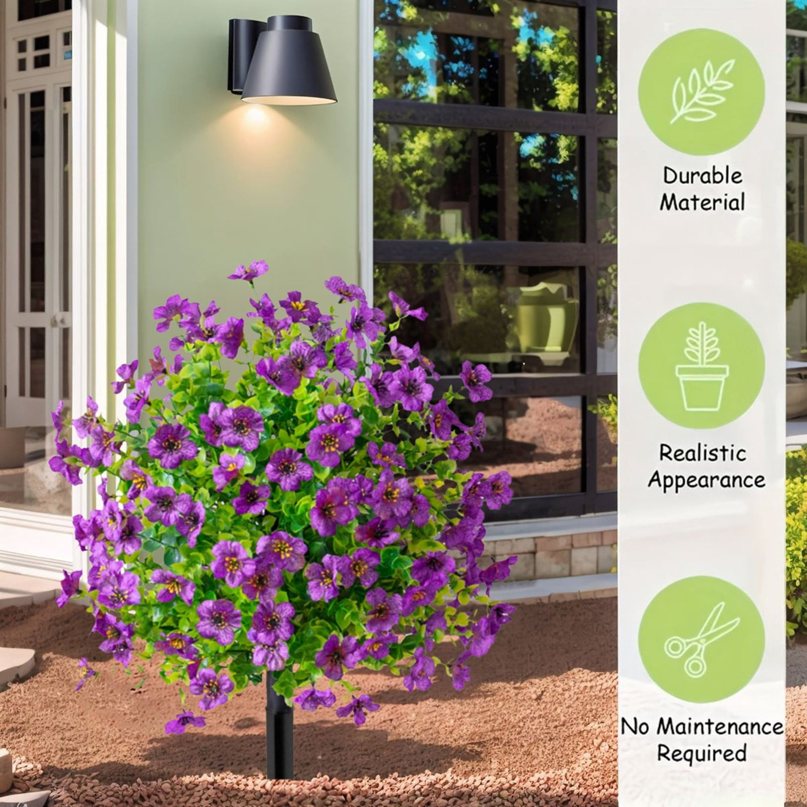 Realistic Artificial Flowers Outdoor Shrubs with Ground Spike,23.62 Inch Flower Bushes for Garden Patio Porch Decor, for Outdoor Decoration,Lifelike Shrubs for Courtyard Pathway