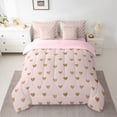 thumbnail image 2 of jejeloiu Kawaii Loves Pattern 7pcs Bedding Comforter Set,Cute Heart Print Queen Bedding Sets,Pink Gold Queen Sheet Sets For Girls Teens,Super Cozy Room Decor Reversible, 2 of 8