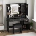 thumbnail image 3 of Vabches Large Vanity Desk Set with Sliding Lighted Mirror, Modern Makeup Table with Cushion Stool, Visible Drawers, 3 Drawers and Jewelry Cabinets & Charging Station, 3 of 8