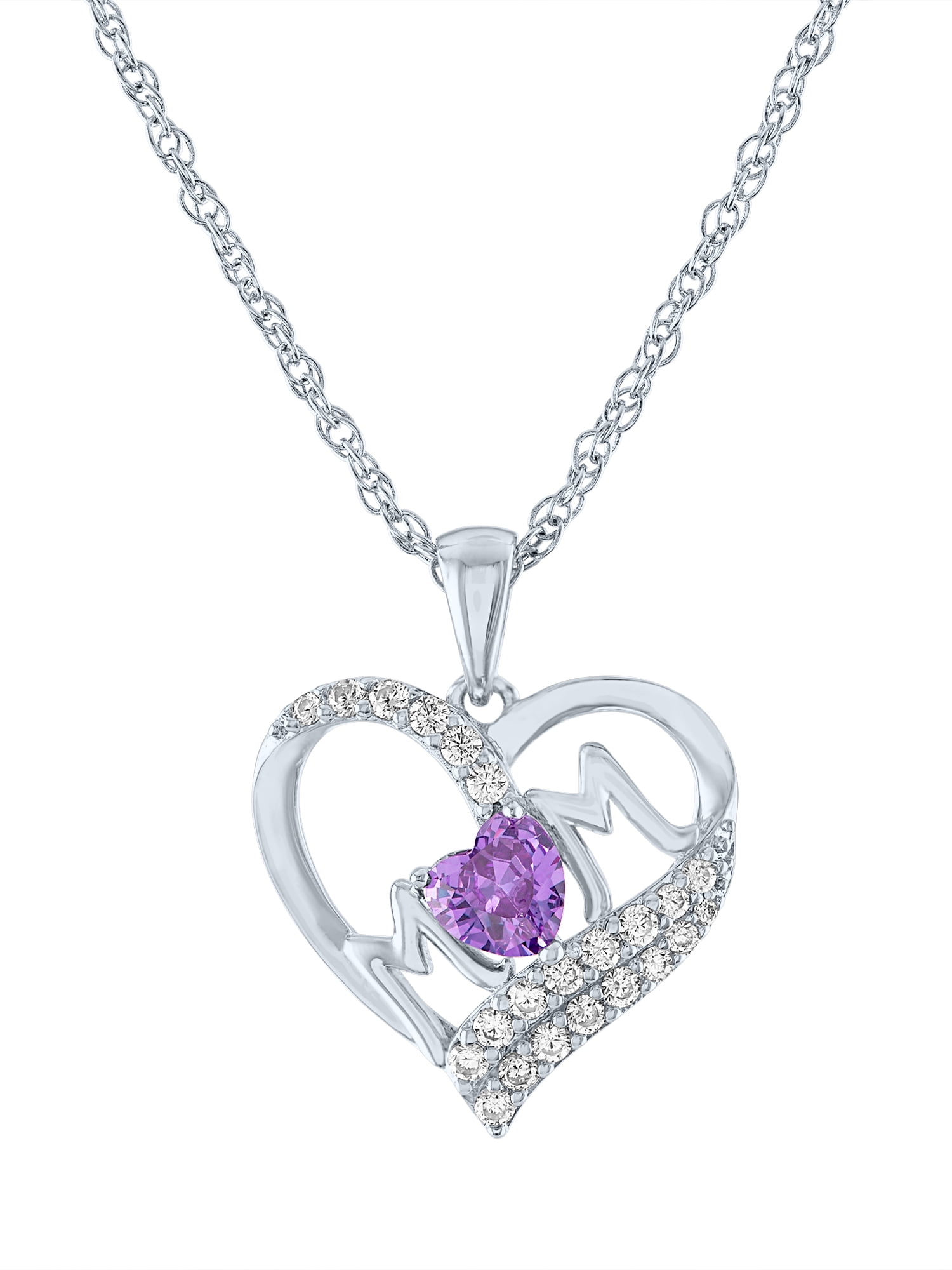 Ladies Brilliance Fine Jewelry Sterling Silver Plated Simulated Amethyst and CZ Mom Heart Pendant & Earring Set
