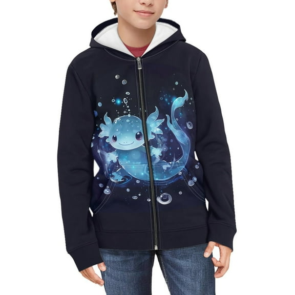 DISNIMO Blue Axolotl Hoodie Kids Boys Hoodies Size 6-7 Zip Up Hoodie Sweatshirt Girls Hooded Sweatshirts for Kids Hooded Jackets Boys Hoodie Jacket Boys Clothes for School Hoodie Girls Children