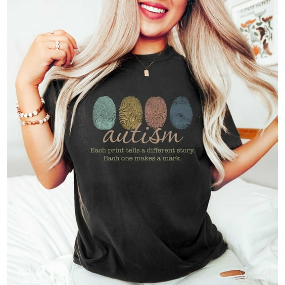 Sam Soft Autism Awareness Shirt, Fingerprint Tee, Each Print Tells A Story T-Shirt, Neurodiversity Gift, SPED Teacher Graphic Tee, Autism Mom Gift
