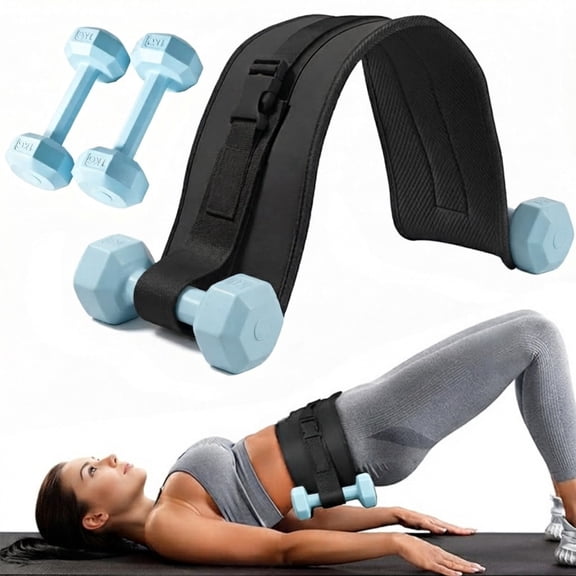 Yoga Waist Weightlifting Belt w/ 2x1KG Dumbbells, Adjustable Hip Thrust Belt, 400LBS Capacity, for Home/Gym