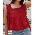 thumbnail image 3 of Dycnvjo Women Lace Vest Tanks Y2K Sleeveless Split Side Tie Tank Top Sheer Ruffle Shirt Summer Going Out Crop Tops Red L, 3 of 6