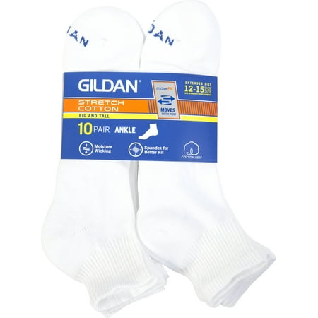 Gildan - Men's Big & Tall Performance Cotton moveFX White Ankle Socks ...
