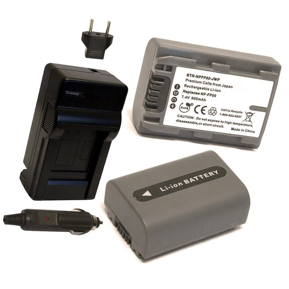 Sony NP-FP50 Replacement Battery 900mAh (2-Pack) with Single Charger