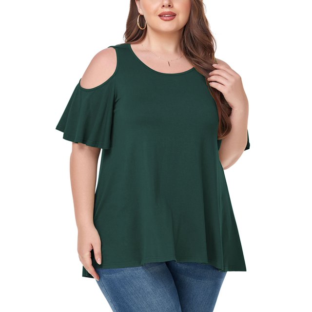 CHUANK Women‘s Plus Size Cold Shoulder Tunic Top Summer Short Sleeve Blouse