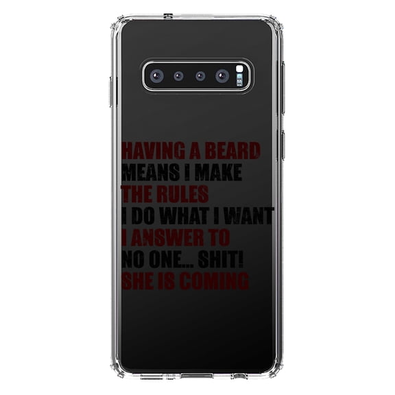 DistinctInk Clear Shockproof Hybrid Case for Samsung Galaxy S10  PLUS (6.4" Screen) - TPU Bumper Acrylic Back Tempered Glass Screen Protector - Beard - I Make the Rules, Do What I Want