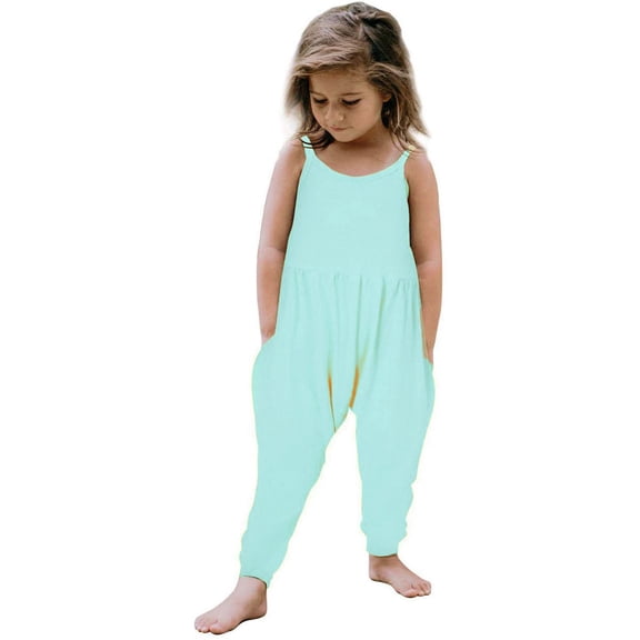 REDARER Girls' Sleeveless Harem Jumpsuit Solid Elastic Waistband Casual Summer Romper,3-4 Years