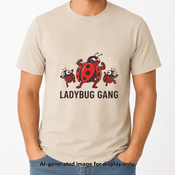 Ladybug Gang Cute Insect Graphic T-Shirt, Unisex Short Sleeve Tee, Sand, Size S
