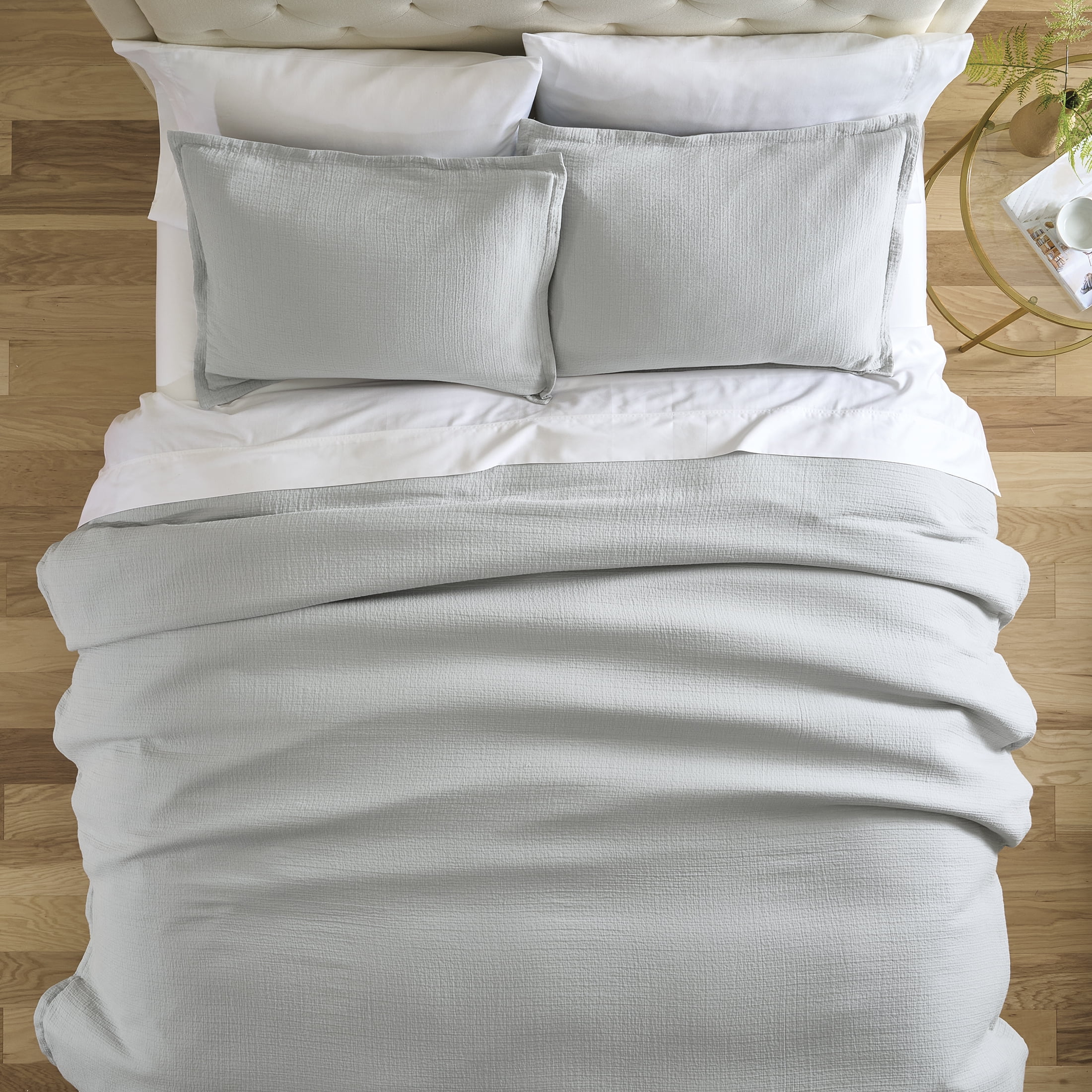 Better Homes & Gardens 3-Piece Silver Crinkled Gauze Duvet Set, Adult Full/Queen