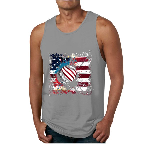 Cmfcve Men's Summer Oversize Tank Top Simple Versatile Patriotic Tees Sleeveless Round Neck Fitness Undershirt