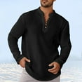 thumbnail image 1 of Gspmoly Chemises pour Hommes, Haut/chemise à Col à Revers à Manches Longues en Lin Uni pour Hommes Mode Hauts d'Été Économies, 1 of 6