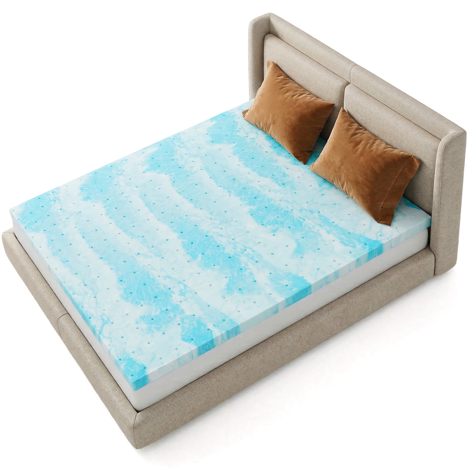 Alvantor 2/3 Inch Cooling Gel Memory Foam Mattress Topper for Back Pain Relief,2 Inches,Queen