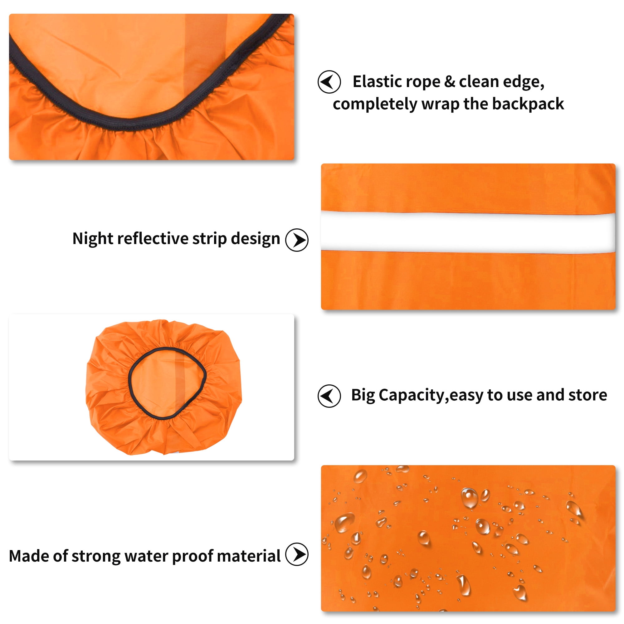 Unique Bargains Reflective Waterproof Backpack Rain Cover Orange