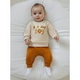 thumbnail image 6 of Miaouyo Toddler Baby Boy Birthday 2 Piece Fall Outfits Long Sleeve Crew Neck Letter Embroidery Tops and Elastic Waist Pants Set, 6 of 9