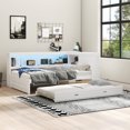 thumbnail image 3 of MODERNLUXE Full Size Daybed with Trundle, Corner Bed Frame with Bookcase Storage,Charging Station and LED Lights for Bedroom & Guest Room,White, 3 of 7