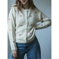 thumbnail image 4 of Michellecmm Womens Bow Embroidery Cardigan Crew Neck Button Down Long Sleeve Knit Sweater Casual Streetwear, 4 of 7