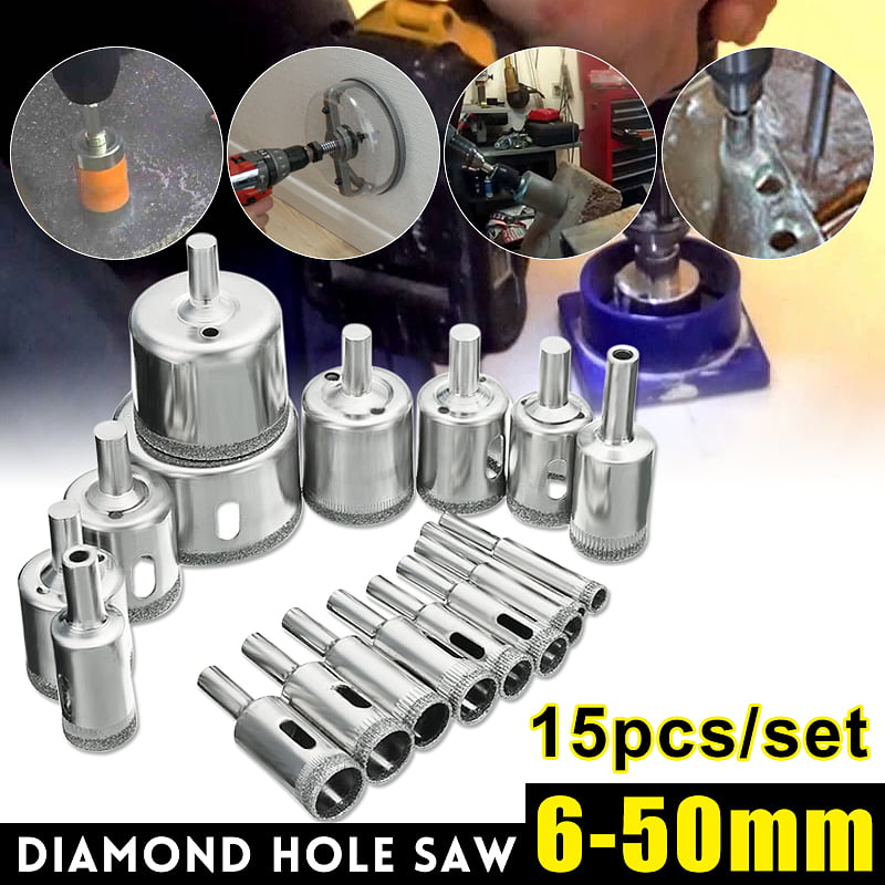15Pcs/Set Diamond Coated Drill Bits Hole Saw Cutter Metal Tool Glass Ti