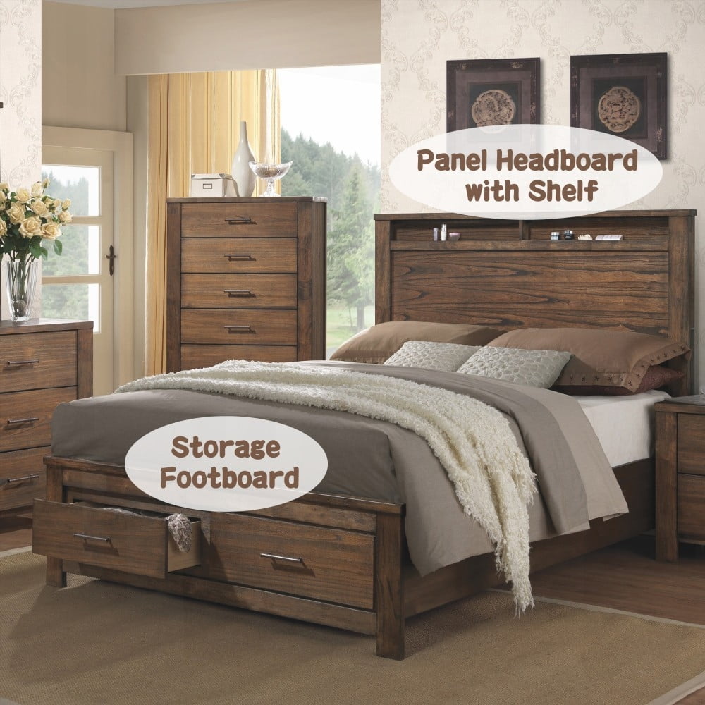 Queen Size Oak Storage Bed with 13 Slats & 2 Drawers, No Box Spring Needed, Brown for Bedroom