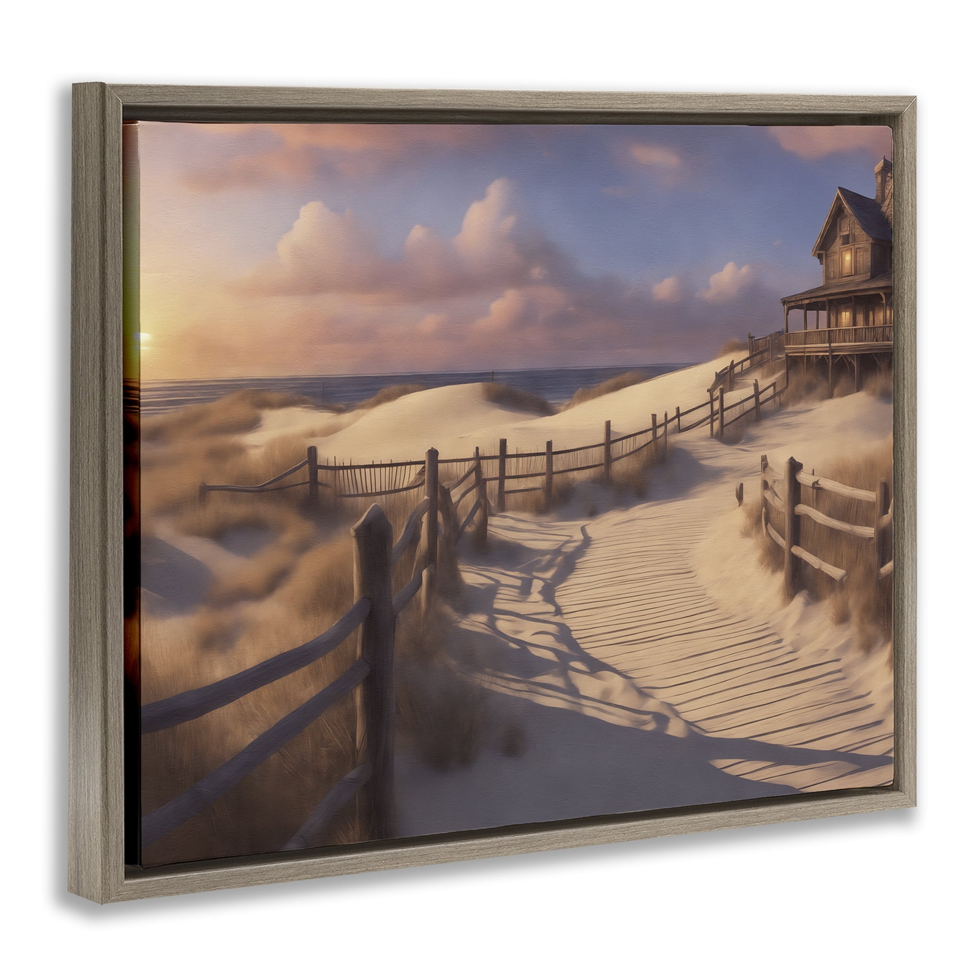Stupell Industries Hampton Dunes Landscape Nautical & Beach Painting Brown Floater Framed Canvas Art Print Wall Art, 21 x 17