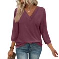 thumbnail image 2 of Diufon Women's Summer Tops Casual Plus Size 3/4 Sleeve V Neck Tunic Shirts Spring Trendy Loose Basic Crop Top, 2 of 9