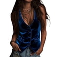 thumbnail image 3 of Vintage Velvet Vest for Women V Neck Cropped Sleeveless Casual Button Down Waistcoat Tops Regular Fitted Jacket Waistcoat Summer Trendy Going Out suits For Womens Fashion Womens Tops Blue XL, 3 of 7