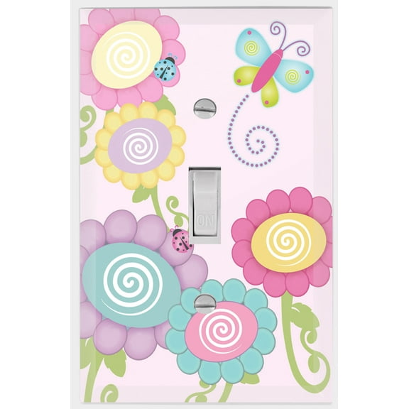 Create-A-Mural Pretty Colorful Cute Flowers Single Toggle Light Switch Cover Plate for Girls Rooms