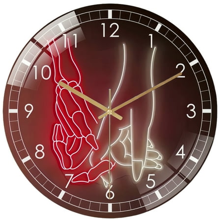 Decorative Clocks: Skeleton Hand And Human Shaking Hands Glass Wall Clock, Skeleton Hand Wall Clock for Home Decor Wedding Gift Decor. Hallo-ween Valentine Gift, Skull Lover Gift, Style 12×12inch(30
