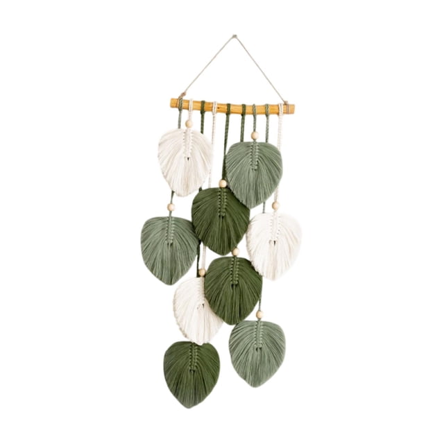 Tapiz de macramé con hojas tejidas para colgar en la pared, decoración de pared, arte bohemio hecho a mano, tapiz de macramé para apartamento, sala de