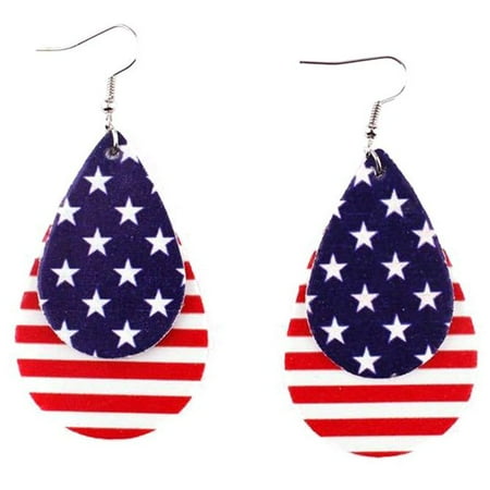 1 Pair 4th of July Independence Day American Flag Cowhide Earrings Large Roll Leaf Leather