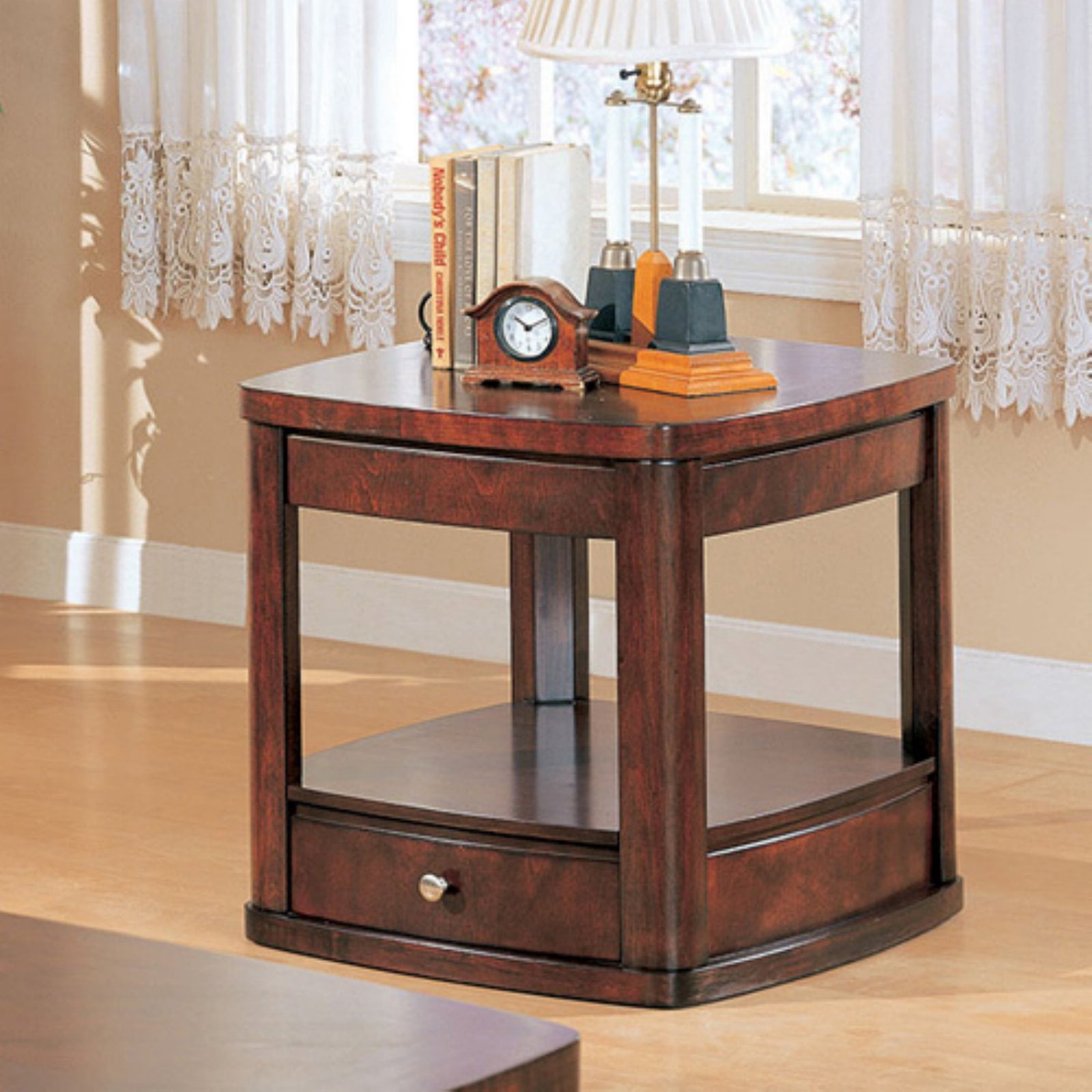Coaster Furniture Wood End Table with Drawer Merlot