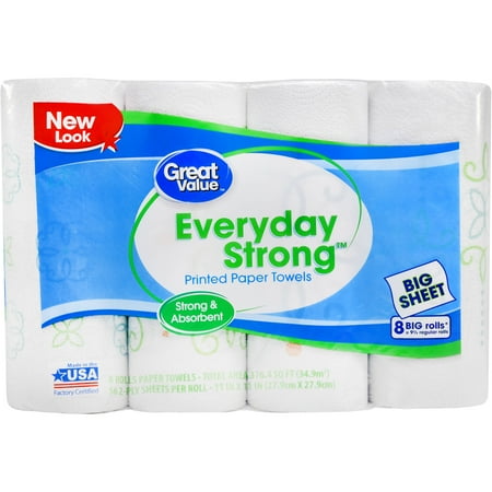 Great Value Everyday Strong Printed Paper Towels, 8 Count