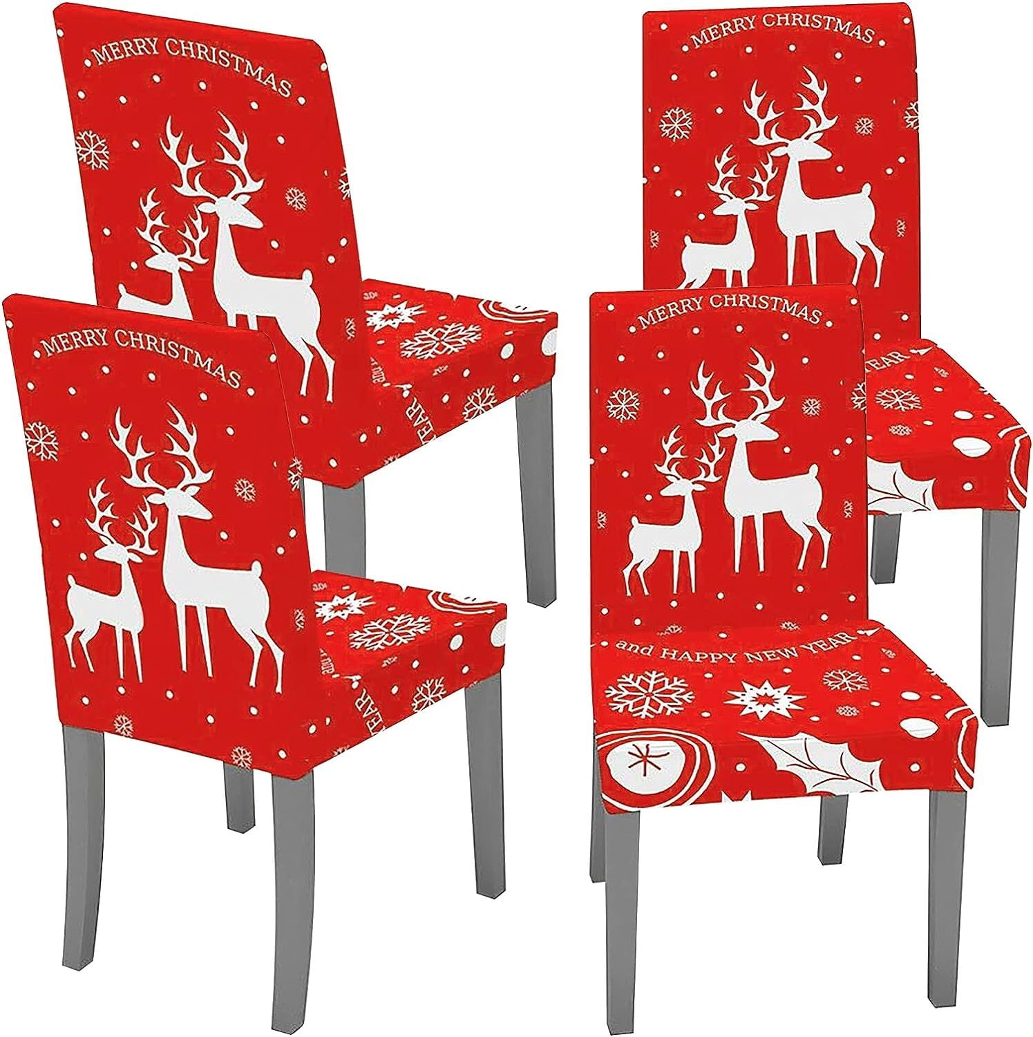 PHOGARY Christmas Chair Covers Set of 4, Classic Stretch Removable