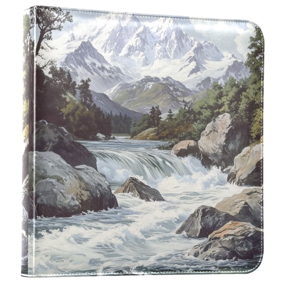 FORMRS 3 Ring Photo Album 4"x6" Self Adhesive Large Capacity PU Leather Cover, River and Mountains