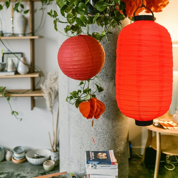 HEMOTON  2 Pcs Silk Hanging Lantern Battery Powered Lanterns Japanese