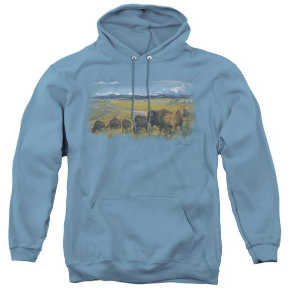 Wildlife The Passing Herd Adult Pullover Hoodie Sweatshirt Carolina Blue