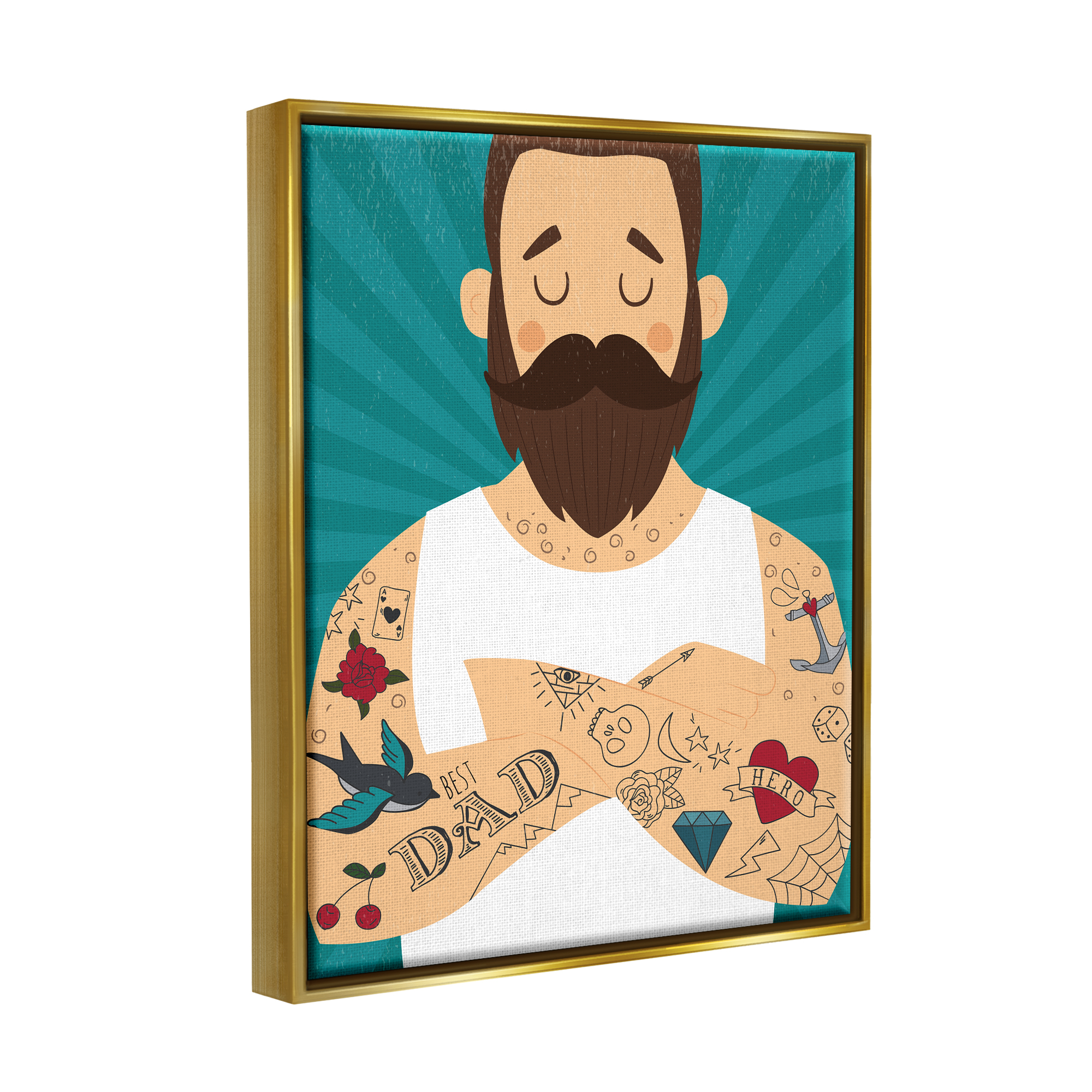 Stupell Industries Best Dad Father's Day Tattoos Holiday Painting Gold Floater Framed Art Print Wall Art