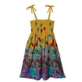 thumbnail image 2 of Alvivi Girls Kids Bohemian Dresses Floral Sleeveless Rainbow Beach Sundress with Necklace Yellow 10-12, 2 of 7